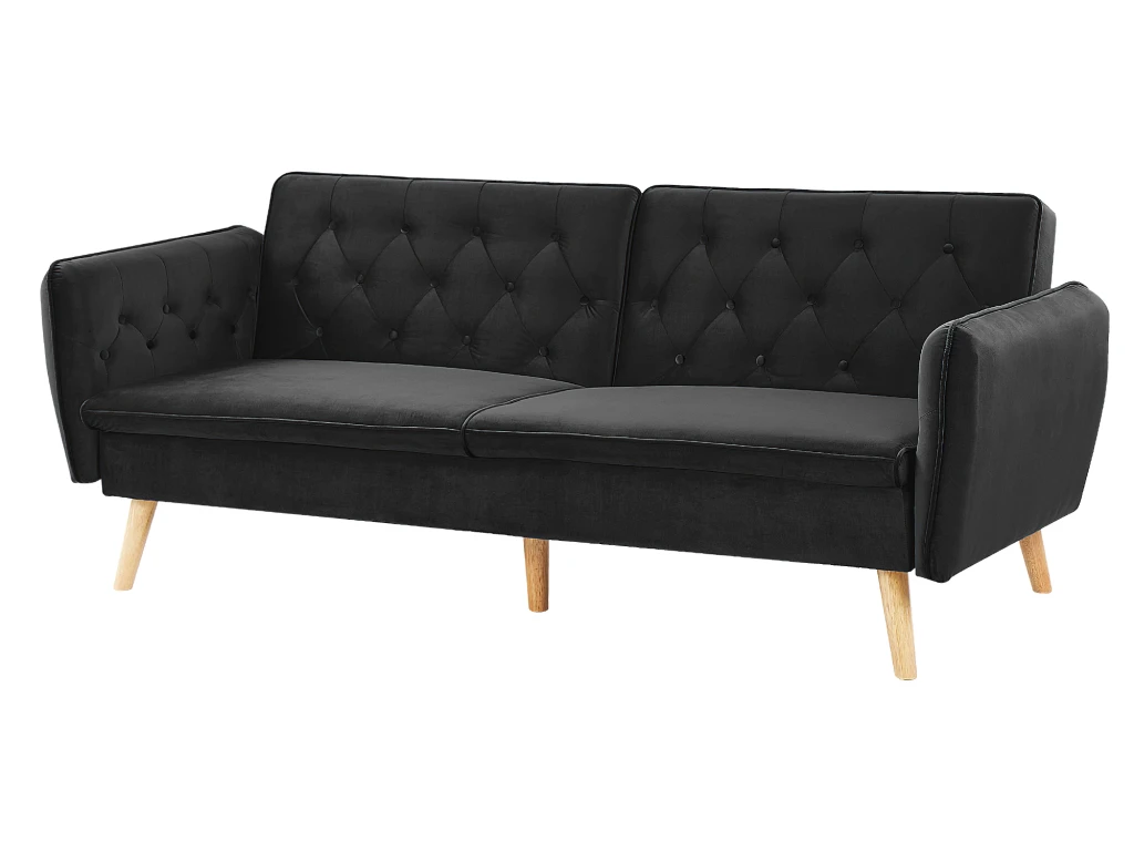 Canapé Convertible 2 Places En Velours Noir BARDU 7 Canapé Convertible 2 Places En Velours Noir BARDU – Image 5