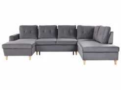 Canapé D'angle Convertible En Velours Gris Avec Rangement LERUM