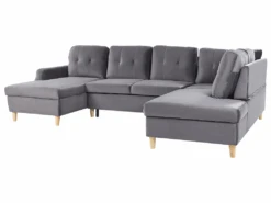 Canapé D'angle Convertible En Velours Gris Avec Rangement LERUM -Meubles Soldes Boutique canape 16652227