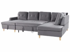 Canapé D'angle Convertible En Velours Gris Avec Rangement LERUM -Meubles Soldes Boutique canape 16652229