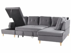 Canapé D'angle Convertible En Velours Gris Avec Rangement LERUM -Meubles Soldes Boutique canape 16652231