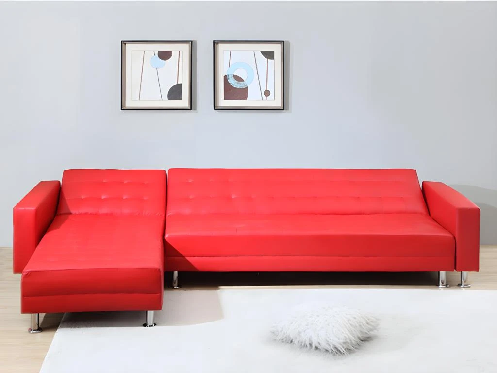 Canapé D'angle Convertible Et Réversible En Simili WILLIS - Rouge 6 Canapé D'angle Convertible Et Réversible En Simili WILLIS - Rouge – Image 4