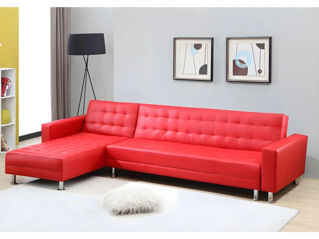 Canapé D'angle Convertible Et Réversible En Simili WILLIS - Rouge 3 Canapé D'angle Convertible Et Réversible En Simili WILLIS - Rouge