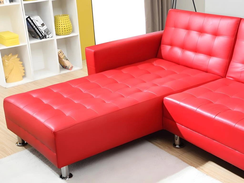 Canapé D'angle Convertible Et Réversible En Simili WILLIS - Rouge 11 Canapé D'angle Convertible Et Réversible En Simili WILLIS - Rouge – Image 9