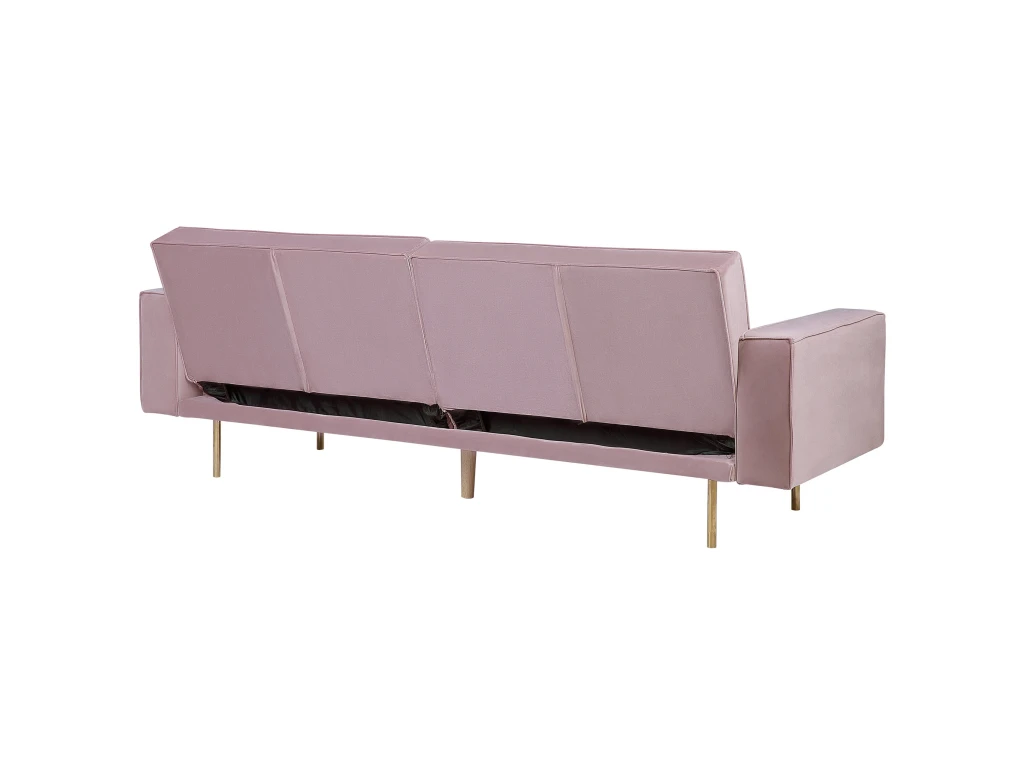 Canapé Convertible 3 Places En Velours Rose VISNES 6 Canapé Convertible 3 Places En Velours Rose VISNES – Image 4