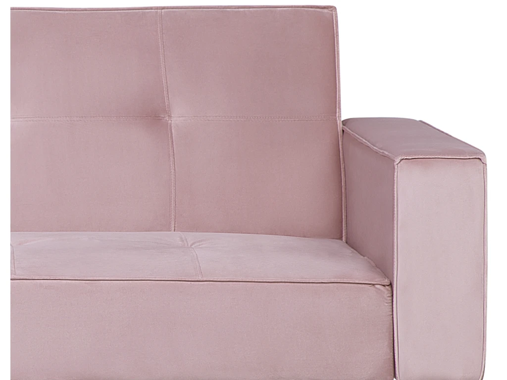 Canapé Convertible 3 Places En Velours Rose VISNES 9 Canapé Convertible 3 Places En Velours Rose VISNES – Image 7