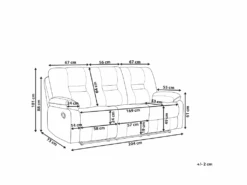 Canapé En Velours Gris 3 Places Inclinable Avec LED Et Port USB BERGEN -Meubles Soldes Boutique canape 17473769