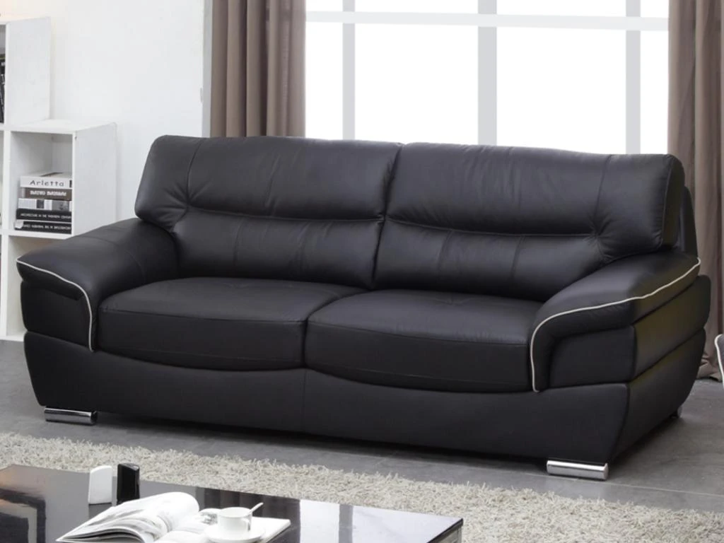 Canapé 3 Places En Cuir THIBAULT - Noir 5 Canapé 3 Places En Cuir THIBAULT - Noir – Image 3