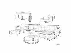 Canapé Panoramique Convertible En Velours Bleu Paon 6 Places Avec Pouf ABERDEEN -Meubles Soldes Boutique canape 17986011