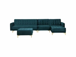 Canapé Angle Gauche Convertible En Velours Bleu Paon 5 Places Avec Pouf ABERDEEN