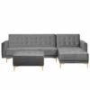 Canapé Angle Gauche Convertible En Velours Gris 4 Places Avec Pouf ABERDEEN