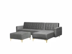 Canapé Angle Gauche Convertible En Velours Gris 4 Places Avec Pouf ABERDEEN -Meubles Soldes Boutique canape 18236955