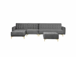 Canapé Angle à Droite Modulable - Aberdeen - Convertible Avec Pouf Ottoman En Velours Gris Moderne