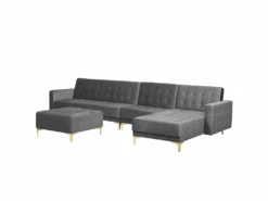 Canapé Angle à Gauche Modulable - Aberdeen - Convertible Avec Pouf Ottoman En Velours Gris Moderne -Meubles Soldes Boutique canape 18253759