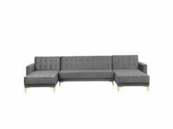 Canapé Panoramique Convertible En Velours Gris 5 Places ABERDEEN