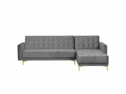 Canapé Angle à Gauche En Velours Gris Elégant 4 Places Dossier Réglable Aberdeen