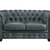 Canapé Chesterfield 2 Places BRENTON 100% Cuir De Buffle Premium - Vert De Gris