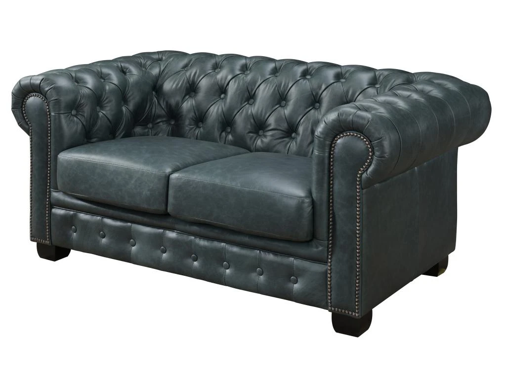 Canapé Chesterfield 2 Places BRENTON 100% Cuir De Buffle Premium - Vert De Gris 4 Canapé Chesterfield 2 Places BRENTON 100% Cuir De Buffle Premium - Vert De Gris – Image 2