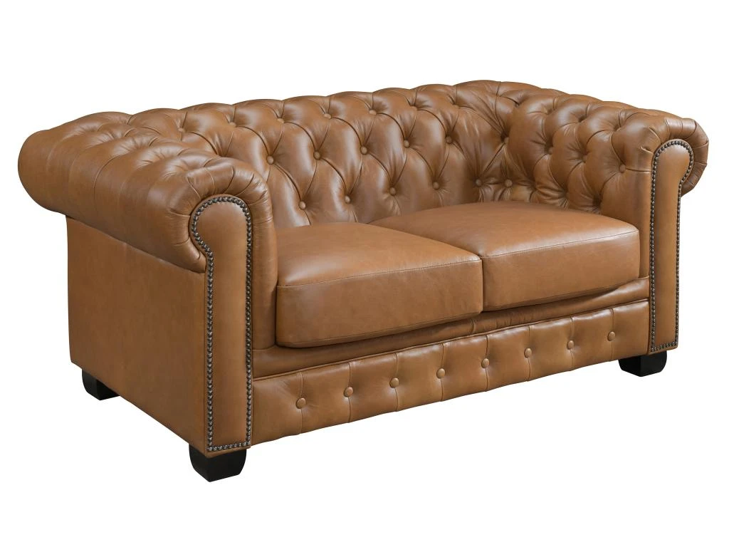 Canapé Chesterfield 2 Places BRENTON 100% Cuir De Buffle Premium - Caramel Vintage 4 Canapé Chesterfield 2 Places BRENTON 100% Cuir De Buffle Premium - Caramel Vintage – Image 2