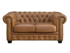 Canapé Chesterfield 2 Places BRENTON 100% Cuir De Buffle Premium - Caramel Vintage