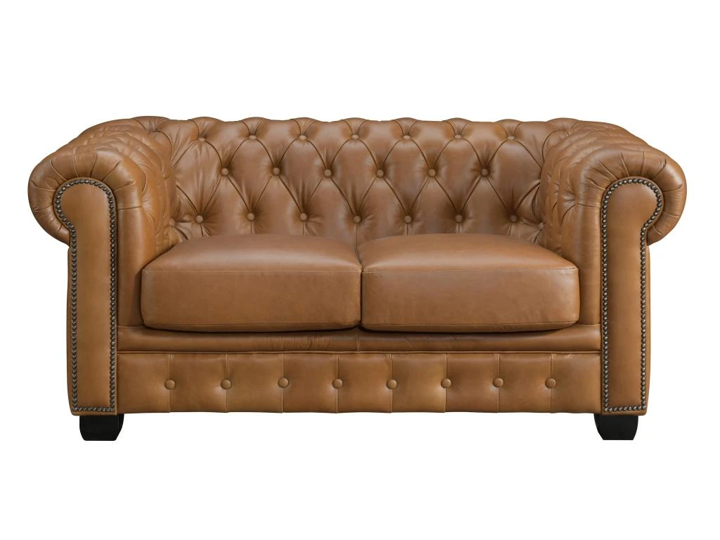 Canapé Chesterfield 2 Places BRENTON 100% Cuir De Buffle Premium - Caramel Vintage 3 Canapé Chesterfield 2 Places BRENTON 100% Cuir De Buffle Premium - Caramel Vintage
