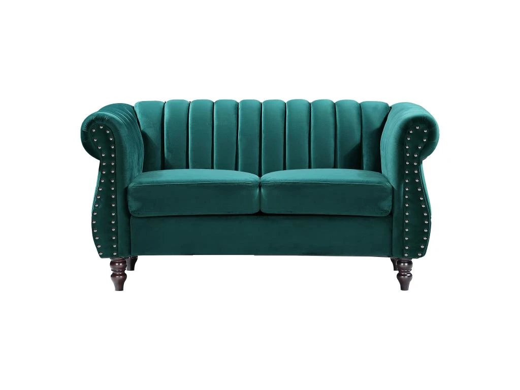 Canapé Chesterfield 2 Places En Velours Vert émeraude TRUMBO 5 Canapé Chesterfield 2 Places En Velours Vert émeraude TRUMBO – Image 3