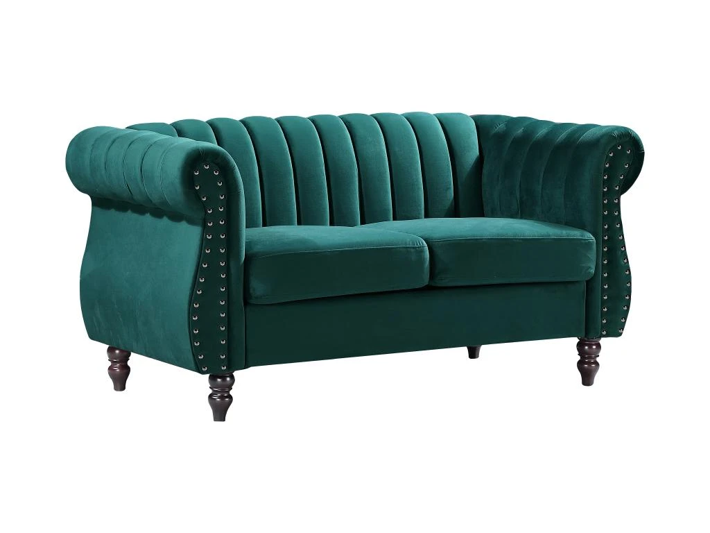 Canapé Chesterfield 2 Places En Velours Vert émeraude TRUMBO 4 Canapé Chesterfield 2 Places En Velours Vert émeraude TRUMBO – Image 2