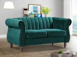 Canapé Chesterfield 2 Places En Velours Vert émeraude TRUMBO