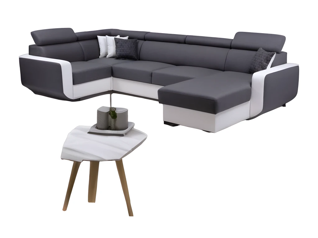 Canapé Panoramique Convertible EMPERO U Blanc Et Gris En Tissu Et Simili 4 Canapé Panoramique Convertible EMPERO U Blanc Et Gris En Tissu Et Simili – Image 2
