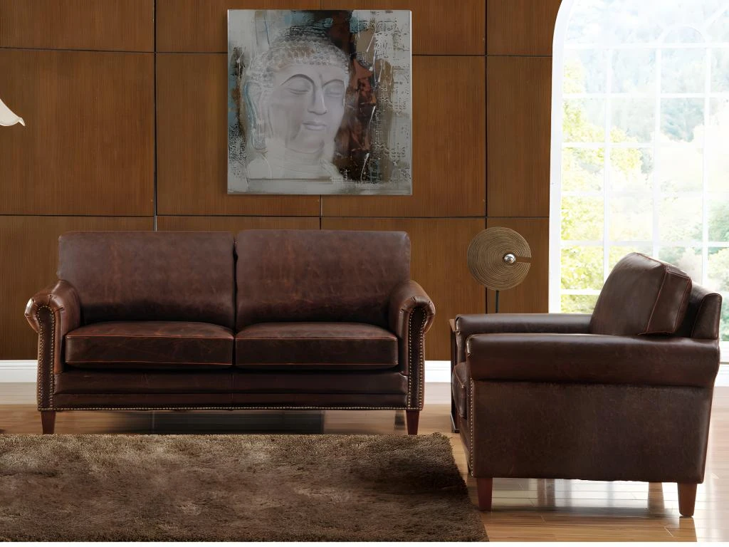 Canapé 2 Places En Cuir Vieilli CASSANDRA - Marron 8 Canapé 2 Places En Cuir Vieilli CASSANDRA - Marron – Image 6