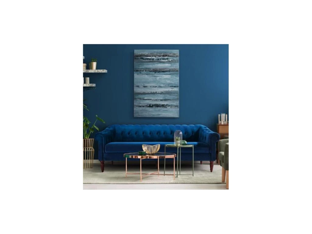 Canapé Fixe 3 Places Chesterfield - Velours Bleu Pétrole Et Pieds En Bois - L 203,5 X P 80,5 X H 80 Cm - LIAM 5 Canapé Fixe 3 Places Chesterfield - Velours Bleu Pétrole Et Pieds En Bois - L 203,5 X P 80,5 X H 80 Cm - LIAM – Image 3