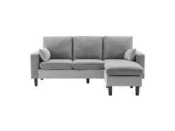 Canapé D'angle Réversible - Tissu Gris Clair Et Blanc - L 194 X P 139 X H 83 Cm - BOSTON