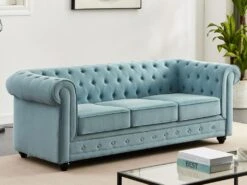 Canapé 3 Places En Tissu Bleu Clair CHESTERFIELD 15 Canapé 3 Places En Tissu Bleu Clair CHESTERFIELD -Meubles Soldes Boutique canape 19452283