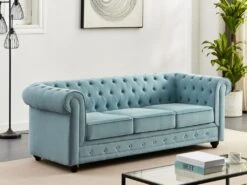 Canapé 3 Places En Tissu Bleu Clair CHESTERFIELD