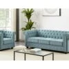 Canapé 3 Places Et Fauteuil En Tissu Bleu Clair CHESTERFIELD -Meubles Soldes Boutique canape 19452625