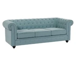 Canapé 3 Places Et Fauteuil En Tissu Bleu Clair CHESTERFIELD -Meubles Soldes Boutique canape 19452683