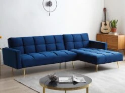 Canapé D'angle Convertible Réversible Clic-clac En Velours Bleu Roi NIETO -Meubles Soldes Boutique canape 19578667