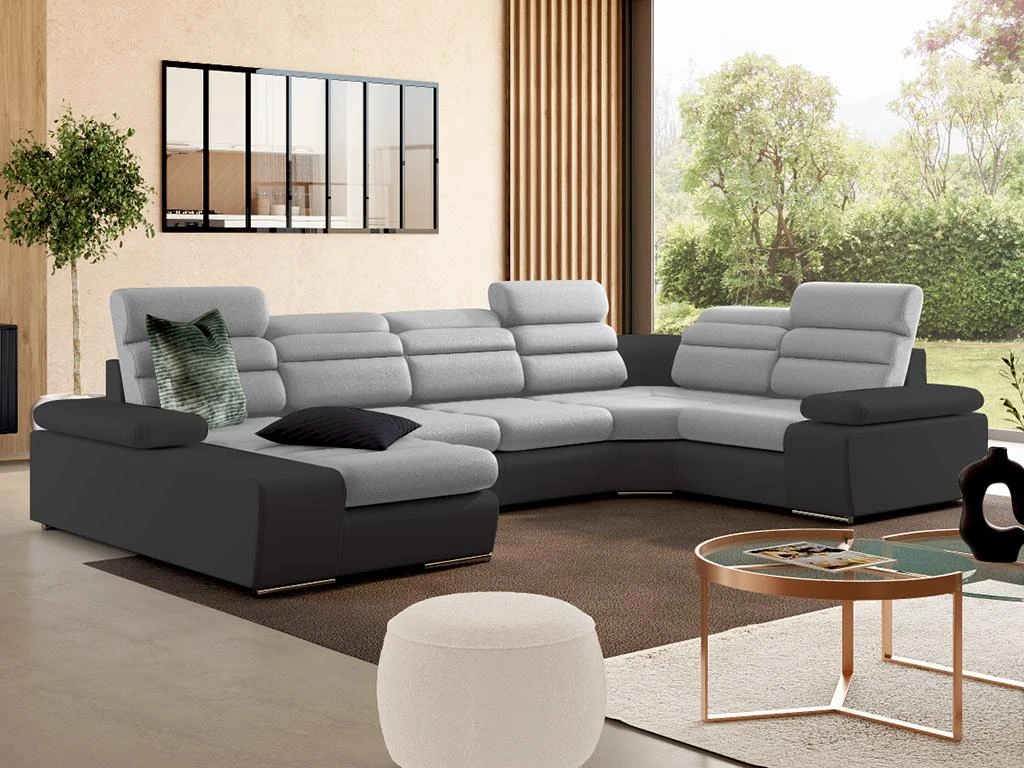 Canapé D'angle Panoramique Convertible En Tissu Et Simili BOILEAU - Bicolore Gris/anthracite - Angle Gauche 8 Canapé D'angle Panoramique Convertible En Tissu Et Simili BOILEAU - Bicolore Gris/anthracite - Angle Gauche – Image 6
