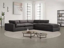 Grand Canapé D'angle Droit En Velours Gris Anthracite AMAURY