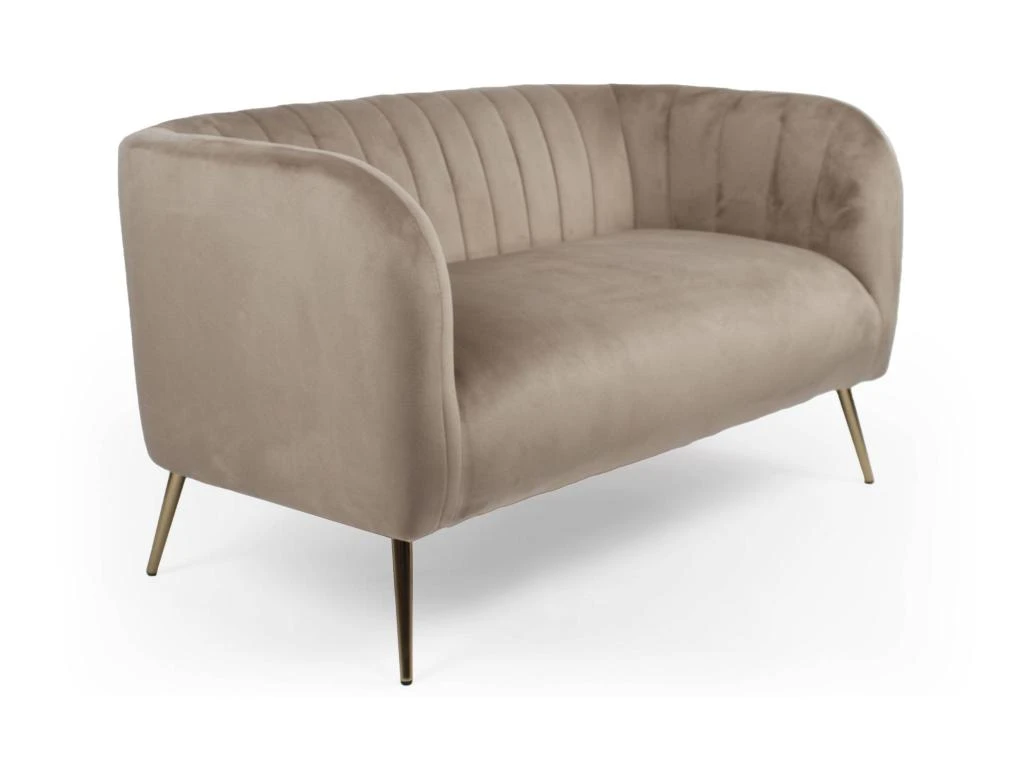 Canapé 2 Places Moderne Bombaro Pieds Métal Doré Et Velours Taupe 4 Canapé 2 Places Moderne Bombaro Pieds Métal Doré Et Velours Taupe – Image 2