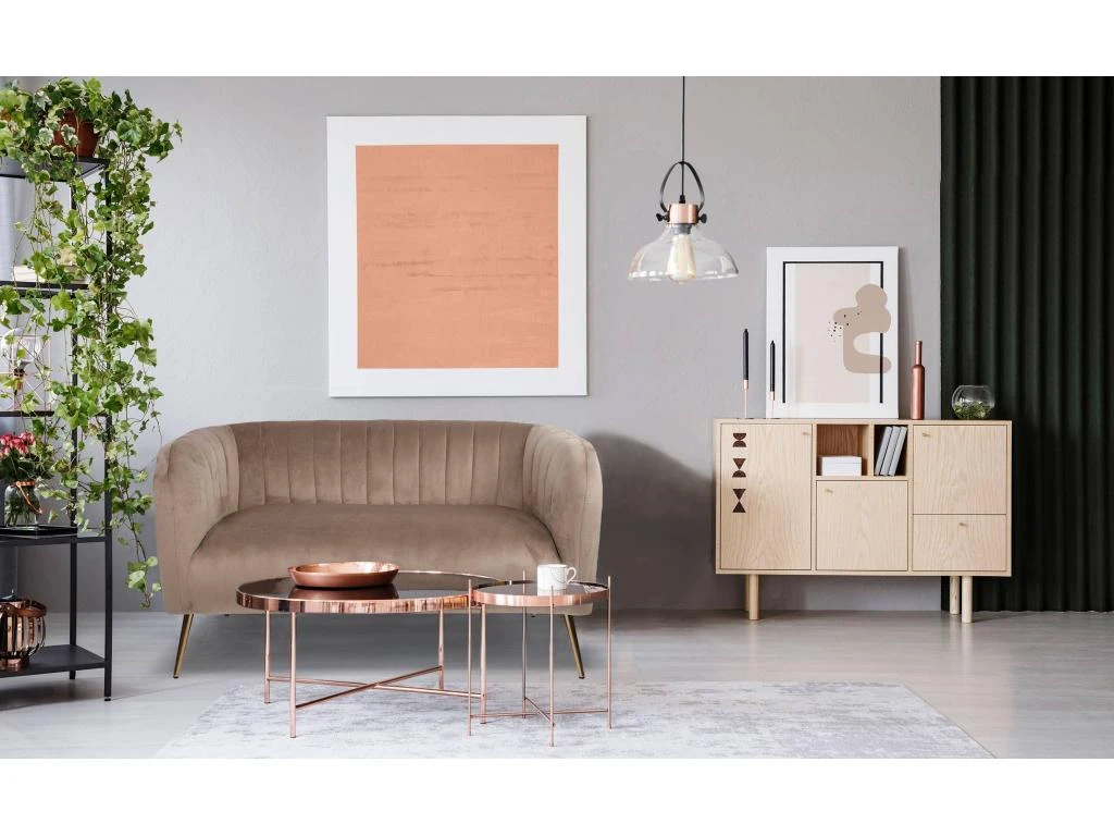 Canapé 2 Places Moderne Bombaro Pieds Métal Doré Et Velours Taupe 7 Canapé 2 Places Moderne Bombaro Pieds Métal Doré Et Velours Taupe – Image 5