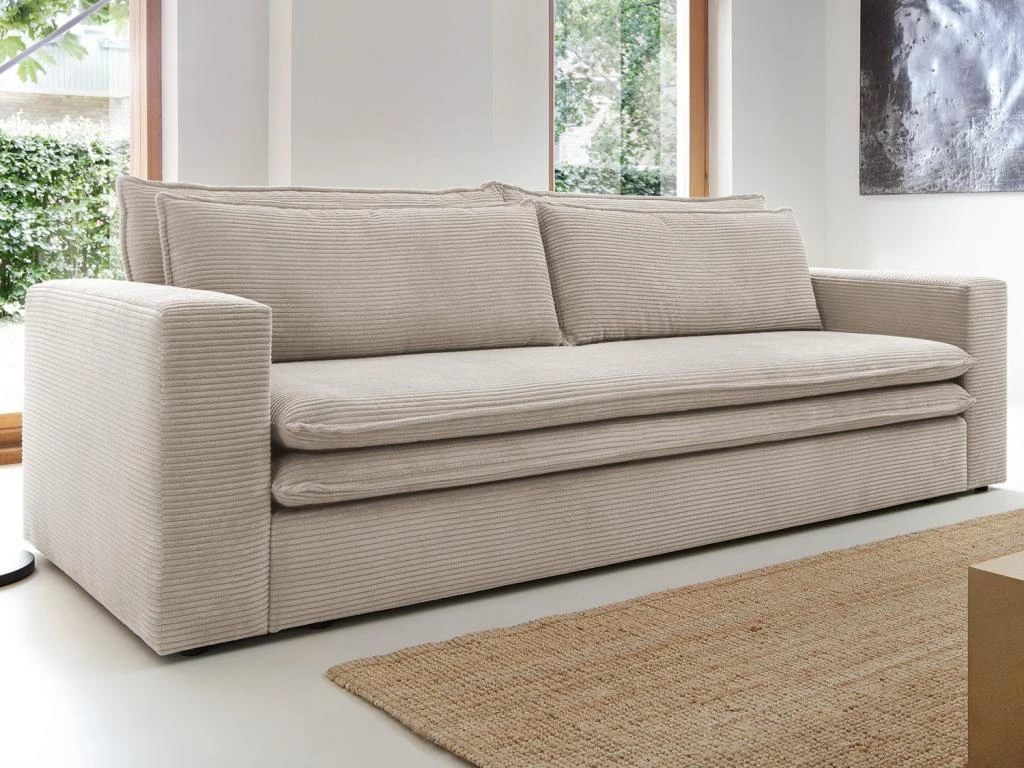 Canapé 3 Places Convertible En Velours Côtelé Crème TILIA 10 Canapé 3 Places Convertible En Velours Côtelé Crème TILIA – Image 8