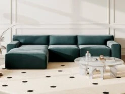 Canapé D'angle Gauche En Velours Bleu OTRANO 17 Canapé D'angle Gauche En Velours Bleu OTRANO -Meubles Soldes Boutique canape 19874131