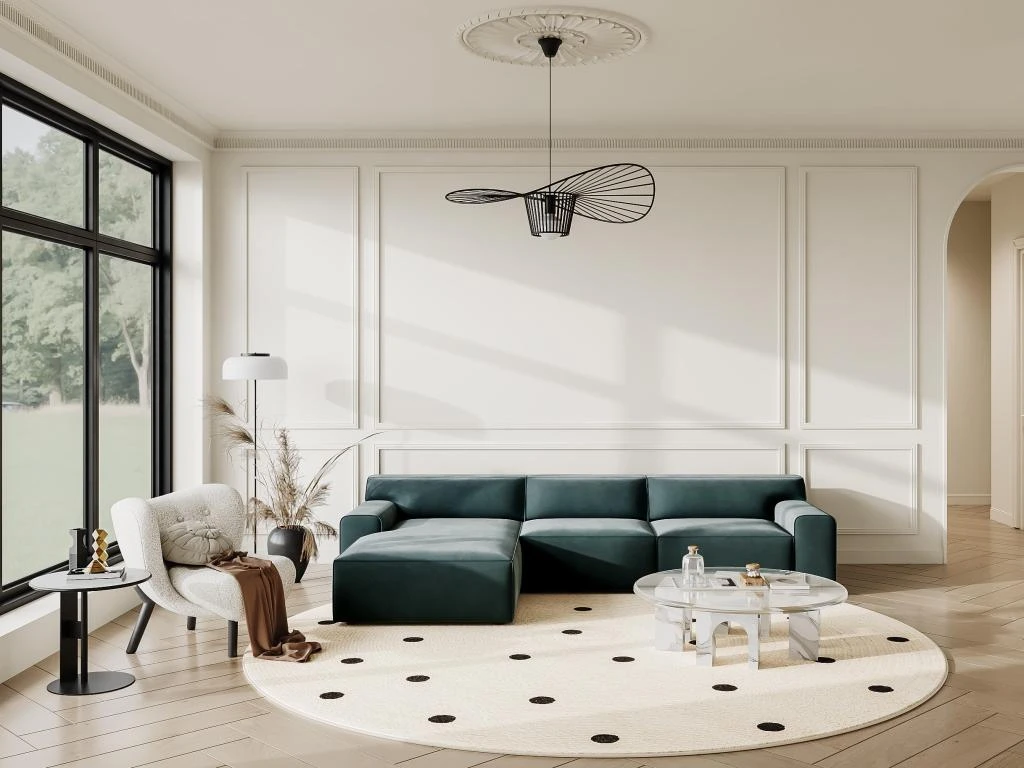 Canapé D'angle Gauche En Velours Bleu OTRANO 3 Canapé D'angle Gauche En Velours Bleu OTRANO