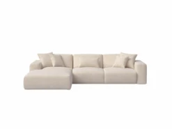 Canapé D'angle Gauche 4 Places En Tissu Beige