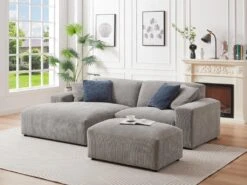 Canapé D'angle Gauche En Velours Côtelé Gris TIRONO