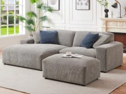 Canapé D'angle Gauche En Velours Côtelé Gris TIRONO -Meubles Soldes Boutique canape 19914655