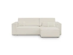 Canapé D'angle Convertible Réversible 4 Places Avec Coffre De Rangement En Tissu Bouclette écru - Livia