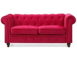 Grand Canapé 2 Places Chesterfield Velours Rouge