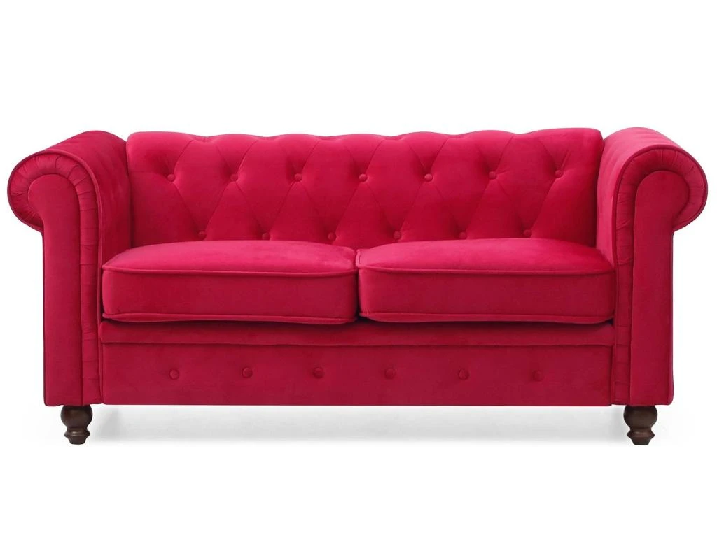 Grand Canapé 2 Places Chesterfield Velours Rouge 3 Grand Canapé 2 Places Chesterfield Velours Rouge